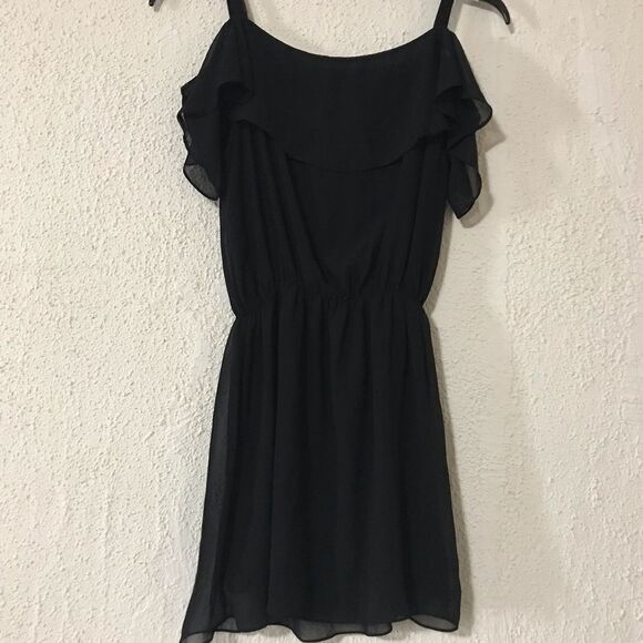 Black Dress Cold Shoulder Mini with T Straps - Picture 2 of 6
